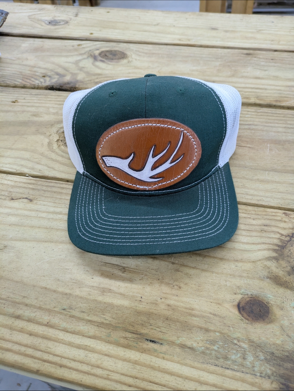 Classic Leather Patch Trucker Hat - Green And White